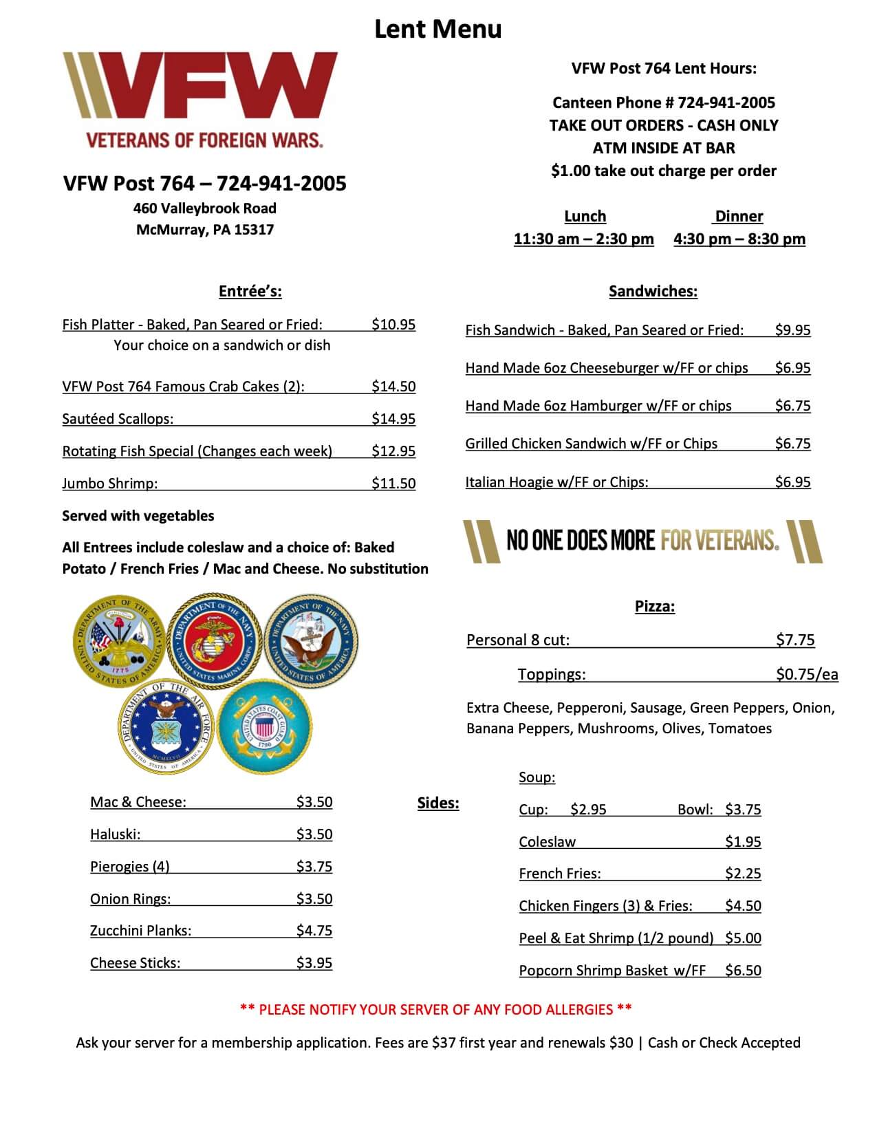 Menu Veterans of Foreign War Post 764